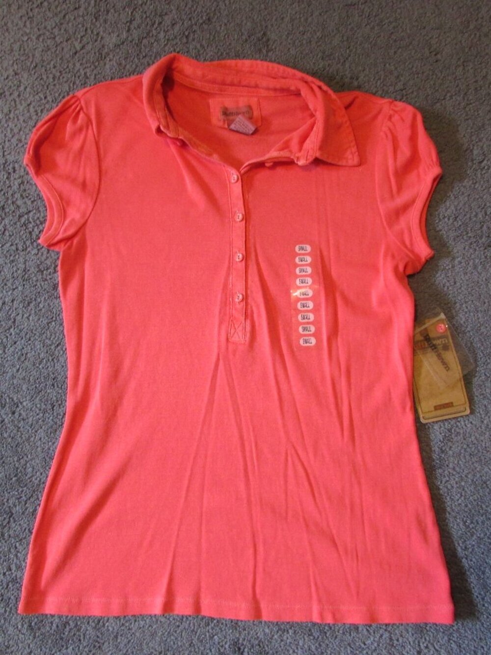 NWT Ruff Hewn Small 4/6 Pink Papaya Polo Shirt Cotton Collar Short Sleeve